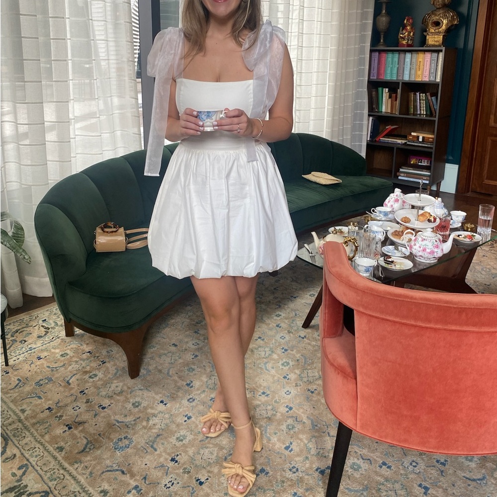 Reformation Kairo White Dress with Sheer Bow Straps